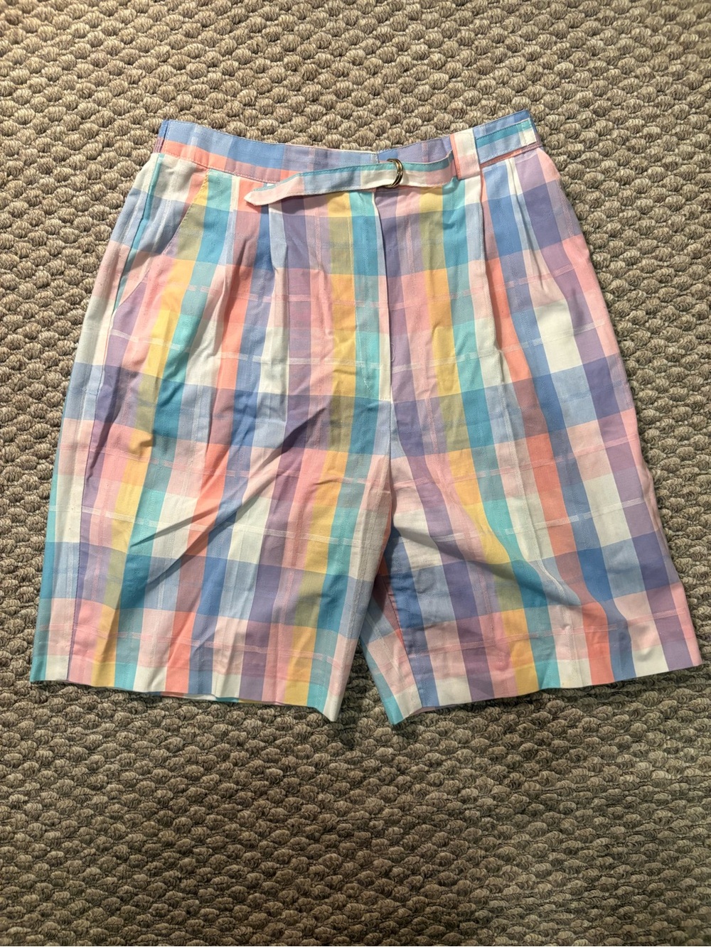 Vintage 80’s David Smith Pastel Plaid Shorts Size 14 High Waisted Made In U.S.A.